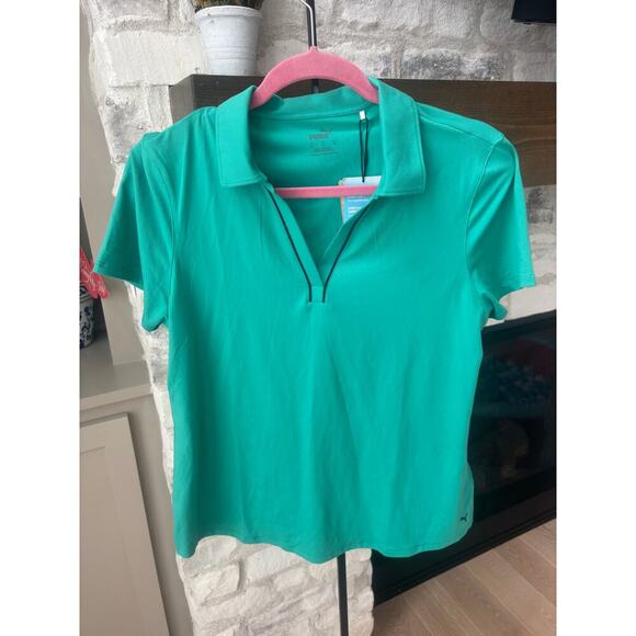 Puma Women's Sparkling Green CLOUDSPUN Piped Golf Polo Shirt Size M - Picture 2 of 6
